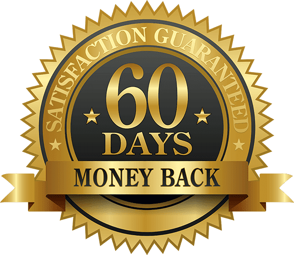 100% satisfaction 60-day money-back guarantee badge and laboratory certification seal for secure purchasing of the original Glico Harmony.